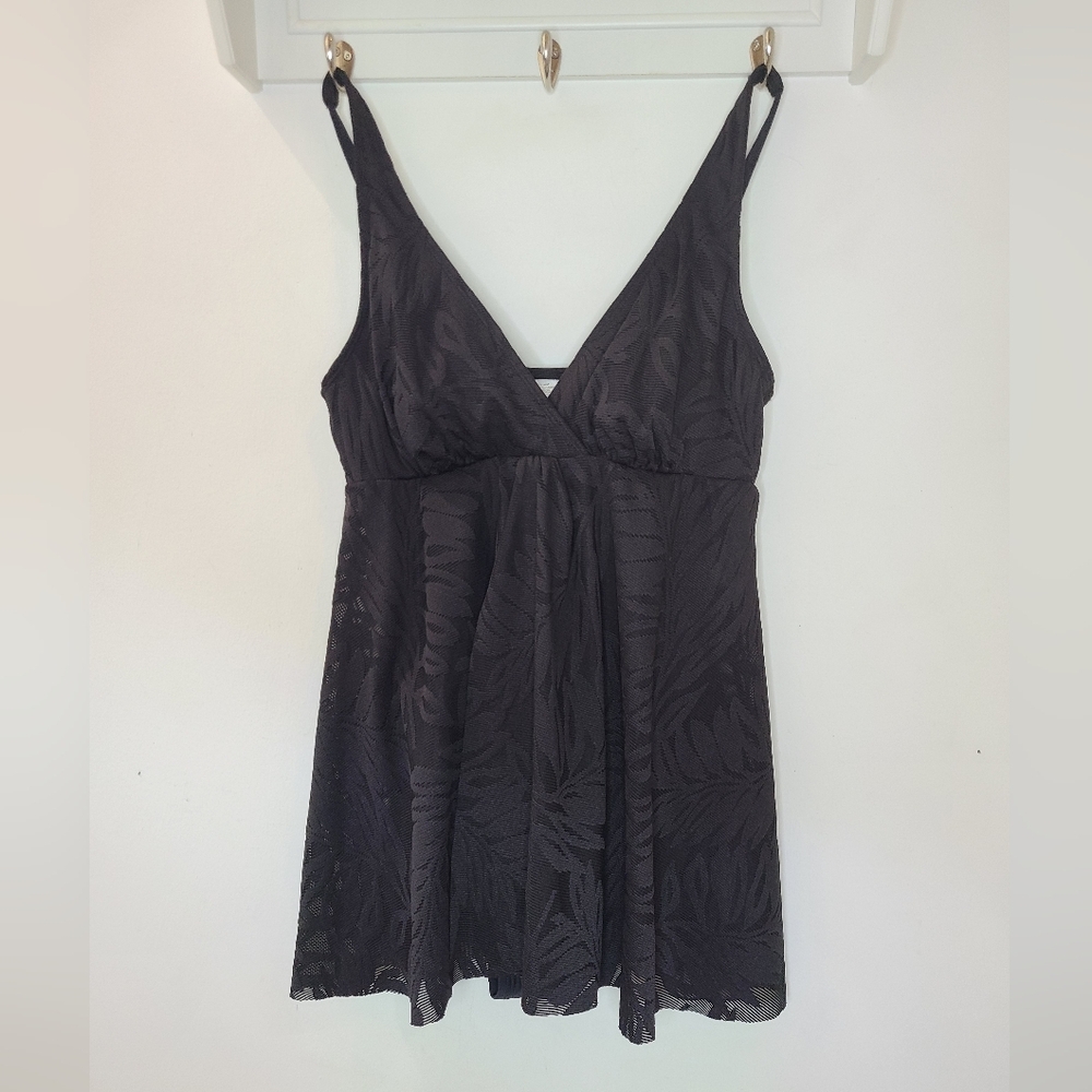 Swim Solutions Women's Tummy Control Flyaway Lace Swim Dress Black Sz 10 NWT - Picture 4 of 13